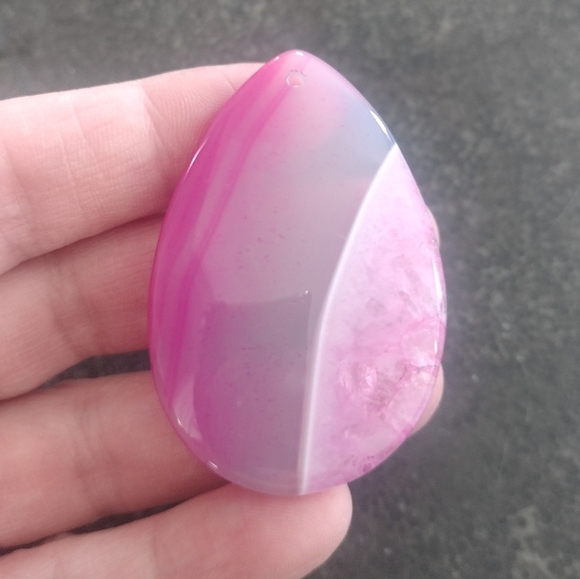 Pink Druzy Agate Teardrop Gemstone Pendant - Picture 1 of 4